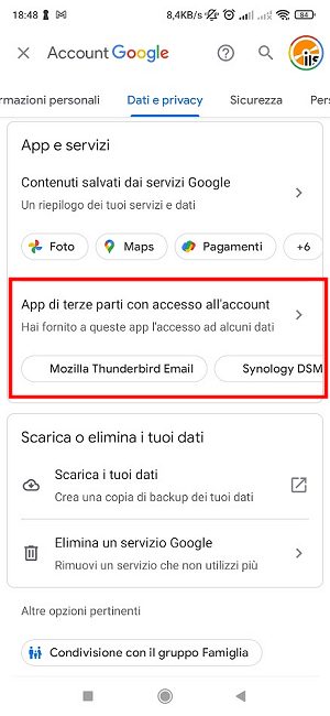 Impostare app con accesso account Google