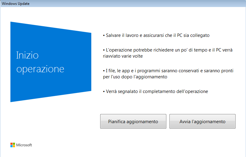 Aggiornare Windows 7 a Windows 10 con Windows Update