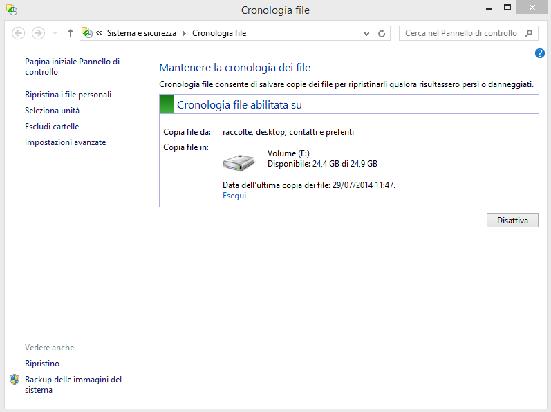 Recuperare file in Windows 8.1 e ripristinare le versioni precedenti con Cronologia file