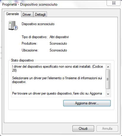 Dispositivo sconosciuto in Windows 7 e Windows 8.1: come risolvere