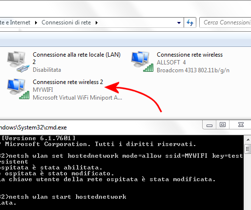 Configurare Windows 7 come hotspot Wi-Fi