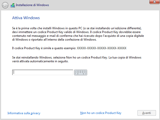 Installare Windows 10 da zero, anche con Product Key