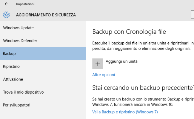 Recupero file in Windows 10 con Cronologia file