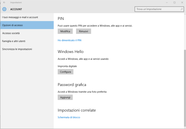 Windows Hello, come usare il lettore di impronte digitali per il login
