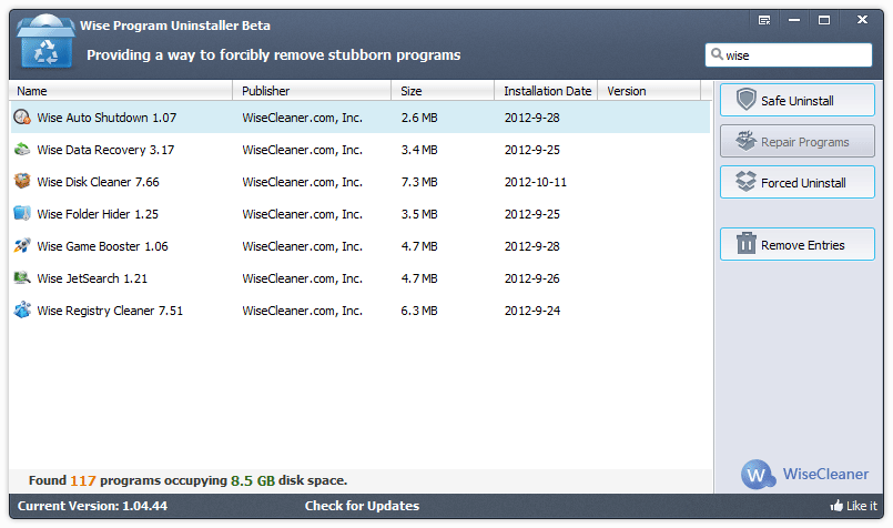 Wise Program Uninstaller 1.38.62