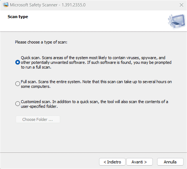 Antivirus portabile: Microsoft Safety Scanner