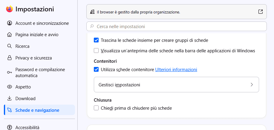 Attivazione Container Firefox