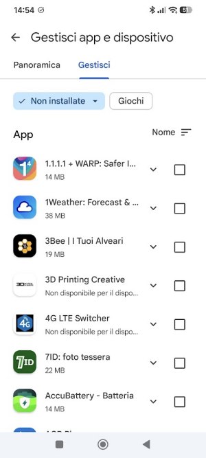 App Android installate in passato e ormai cancellate