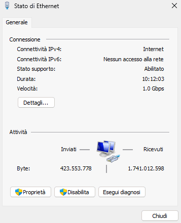Stato collegamento Ethernet Windows