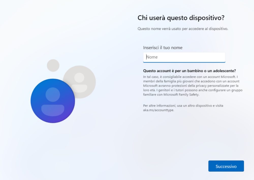 Creazione account locale Windows 11