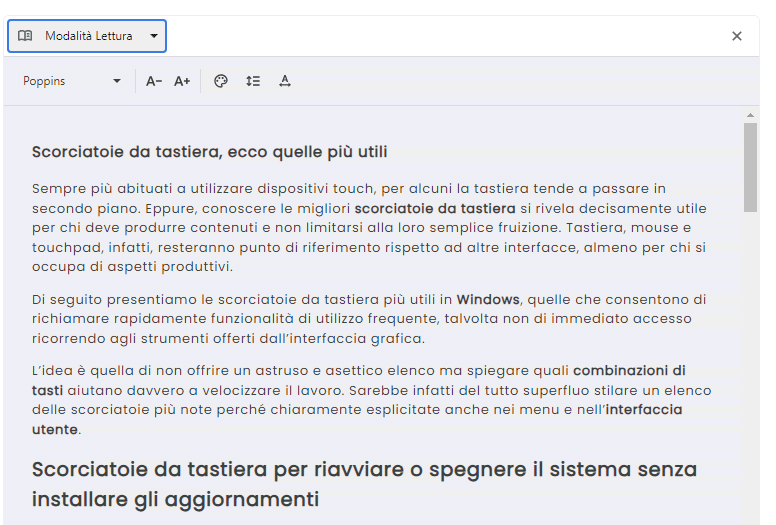 Modalità lettura Chrome: come si usa