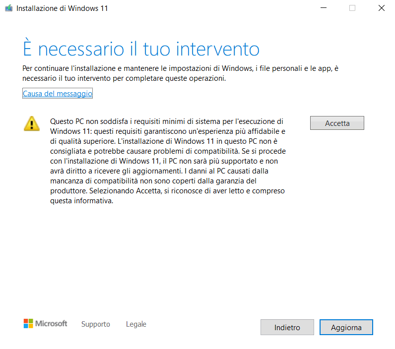 Superare controllo requisiti installazione Windows 11