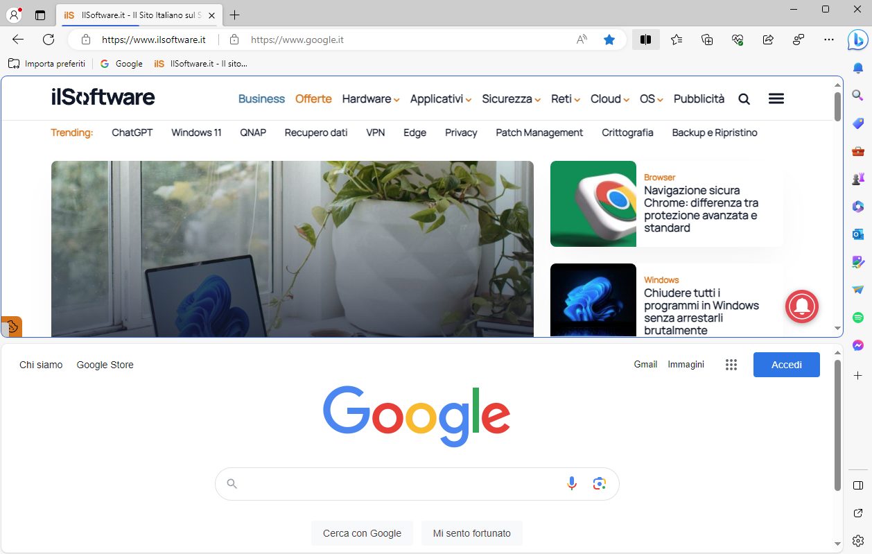 Divisione finestra browser in verticale