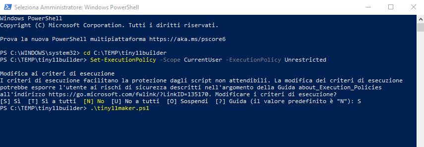 Tiny11 Builder script Windows 11 leggero