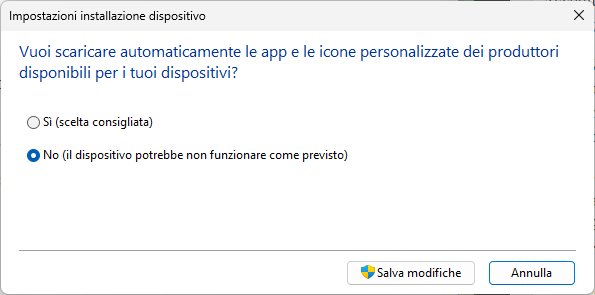 Impostazioni installazione dispositivo - Windows 11