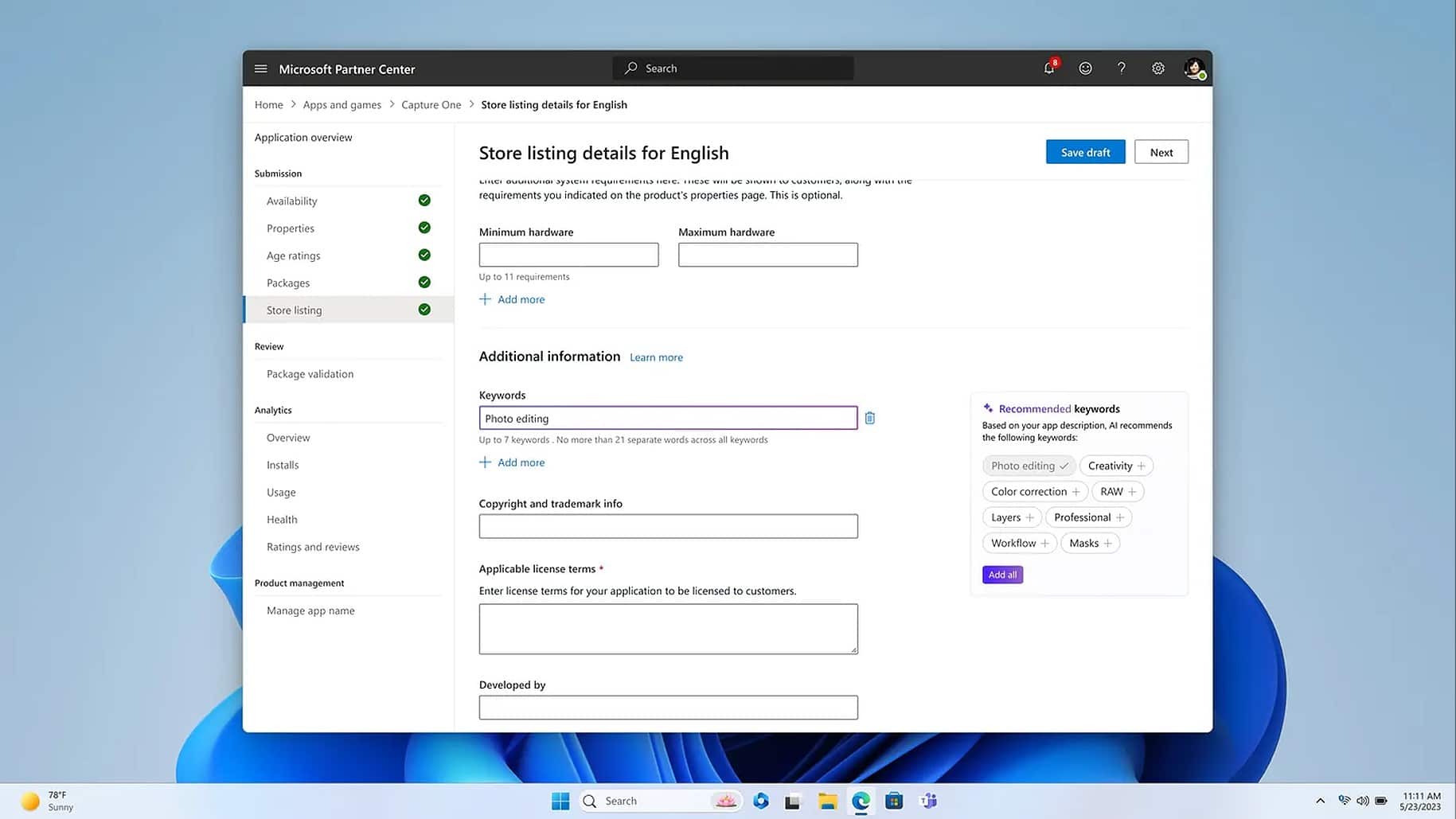 Microsoft Store keyword suggerimenti IA