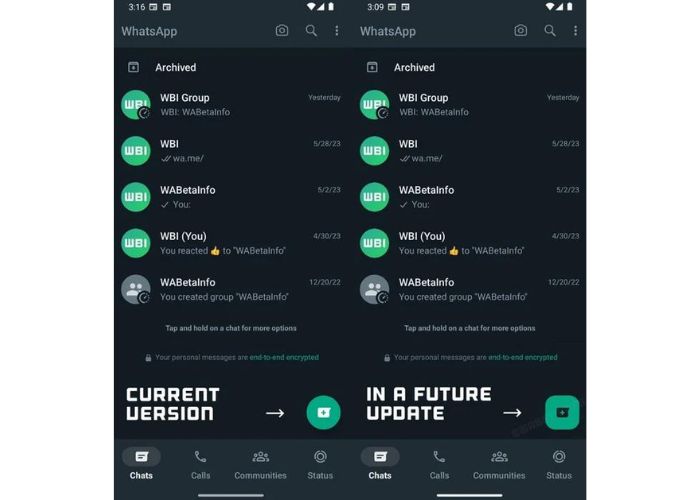 WhatsApp tasto avvio chat screenshot