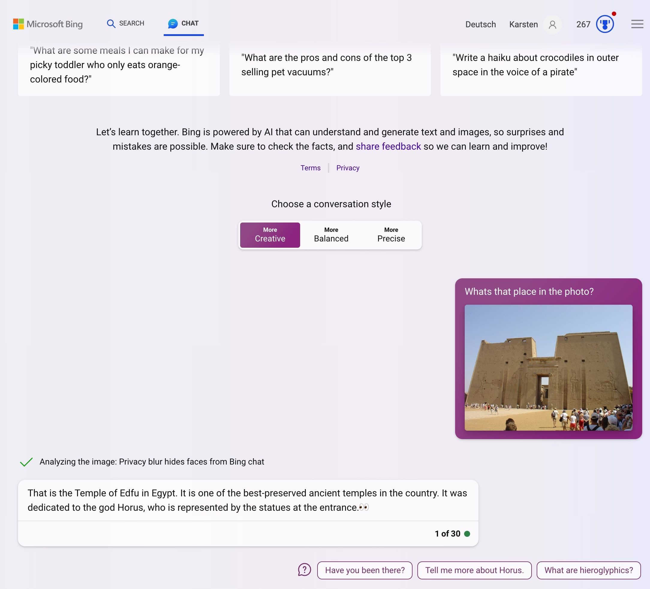 Bing Chat - Feature riconoscimento contenuto foto