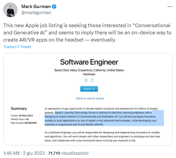 Mark Gurman - Tweet Apple Job listing