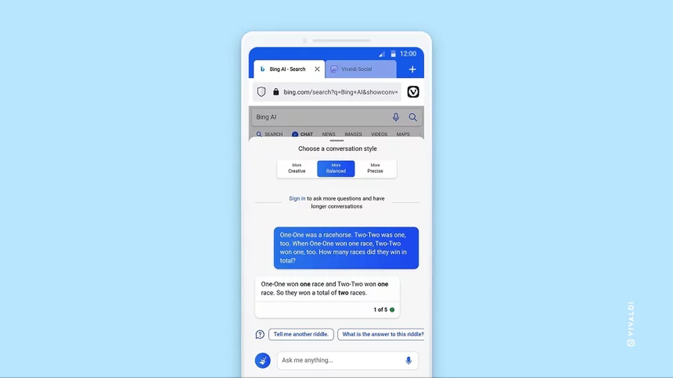 Vivaldi 6.1 Android Bing Chat
