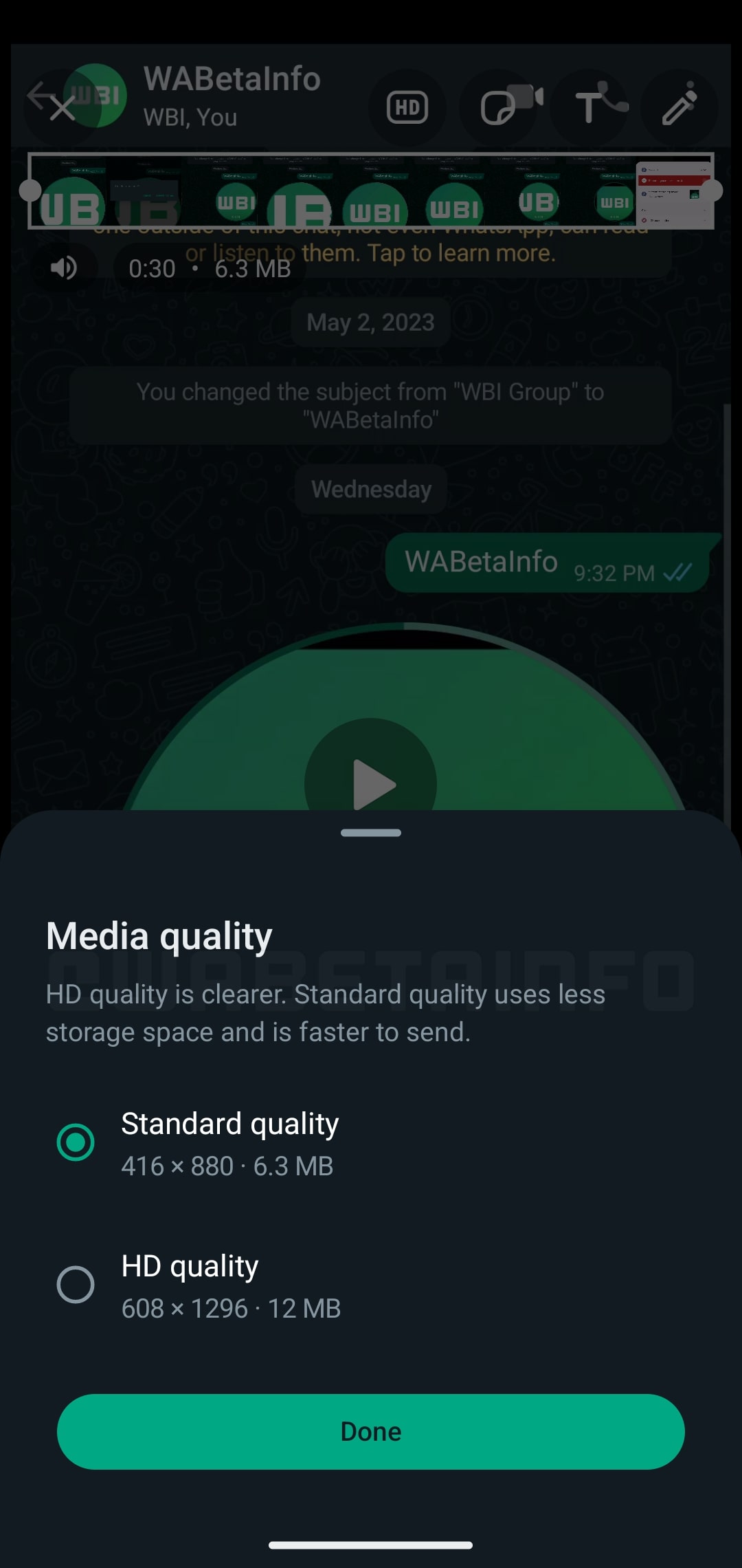 WhatsApp condivisione video HD beta