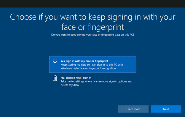 Windows Hello - Schermata Windows 10
