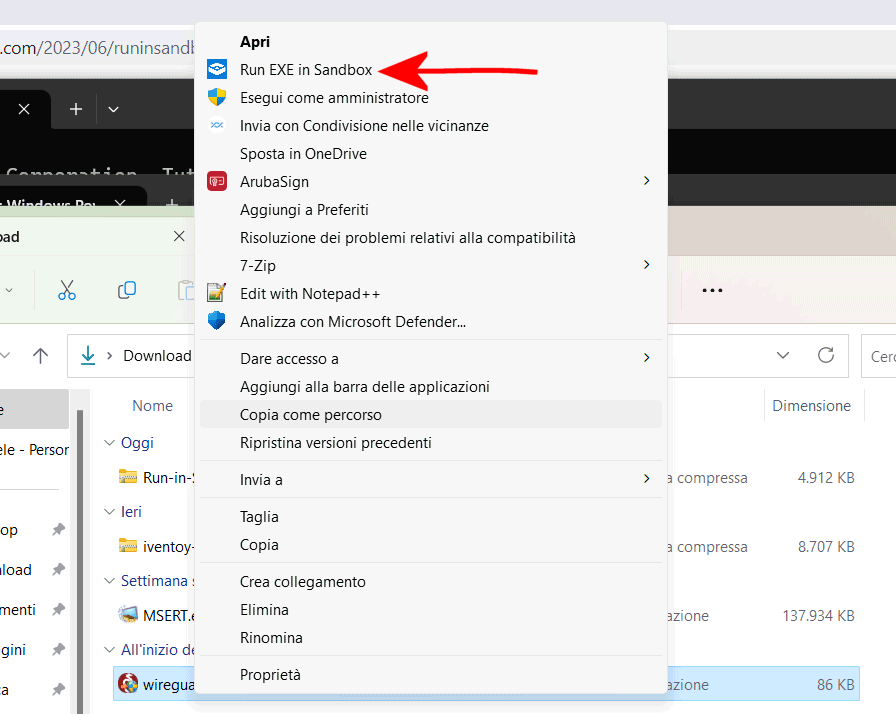 Caricare file eseguibile nella sandbox di Windows