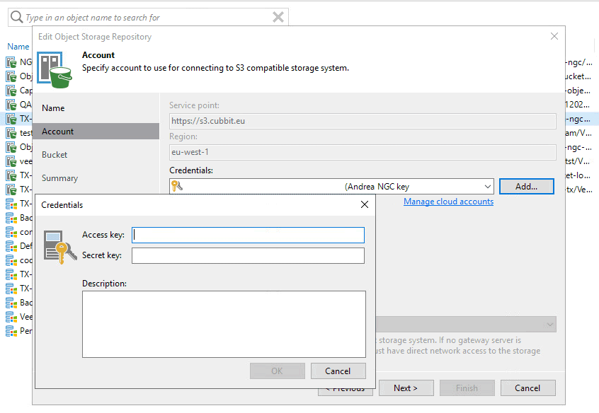 Configurare Cubbit su Veeam: S3 storage
