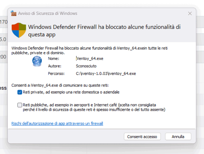 Configurazione firewall Windows con iVentoy