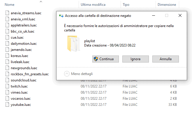 Copiare file Lua per riprodurre video YouTube