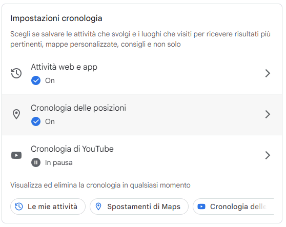 Timeline Google Maps: cronologia delle posizioni