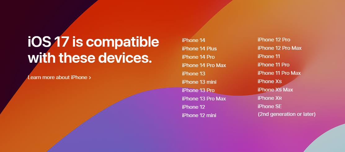 iOS 17 - Dispositivi compatibili
