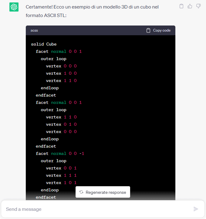 Modello 3D file STL con ChatGPT