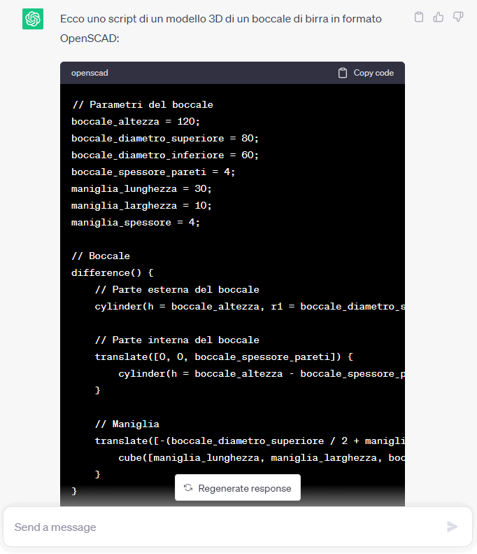 Script OpenSCAD modello 3D