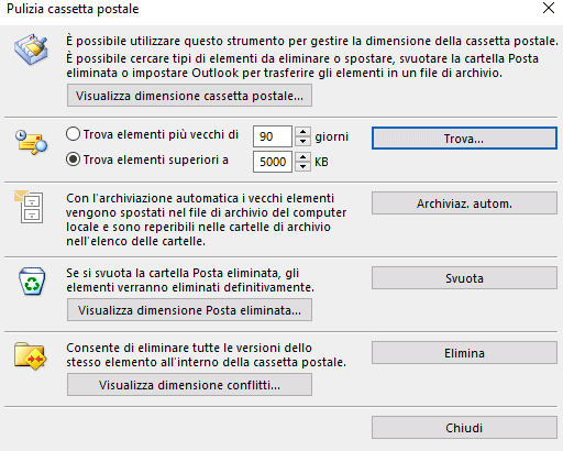 Outlook, archivio email ha raggiunto le dimensioni massime