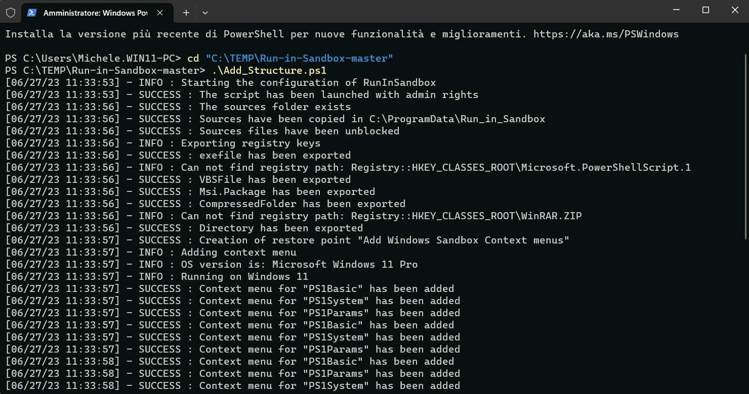 Script PowerShell RunInSandbox
