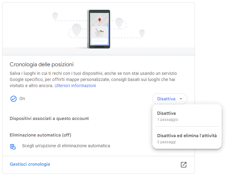 Attivare o disattivare la cronologia delle posizioni Google Maps