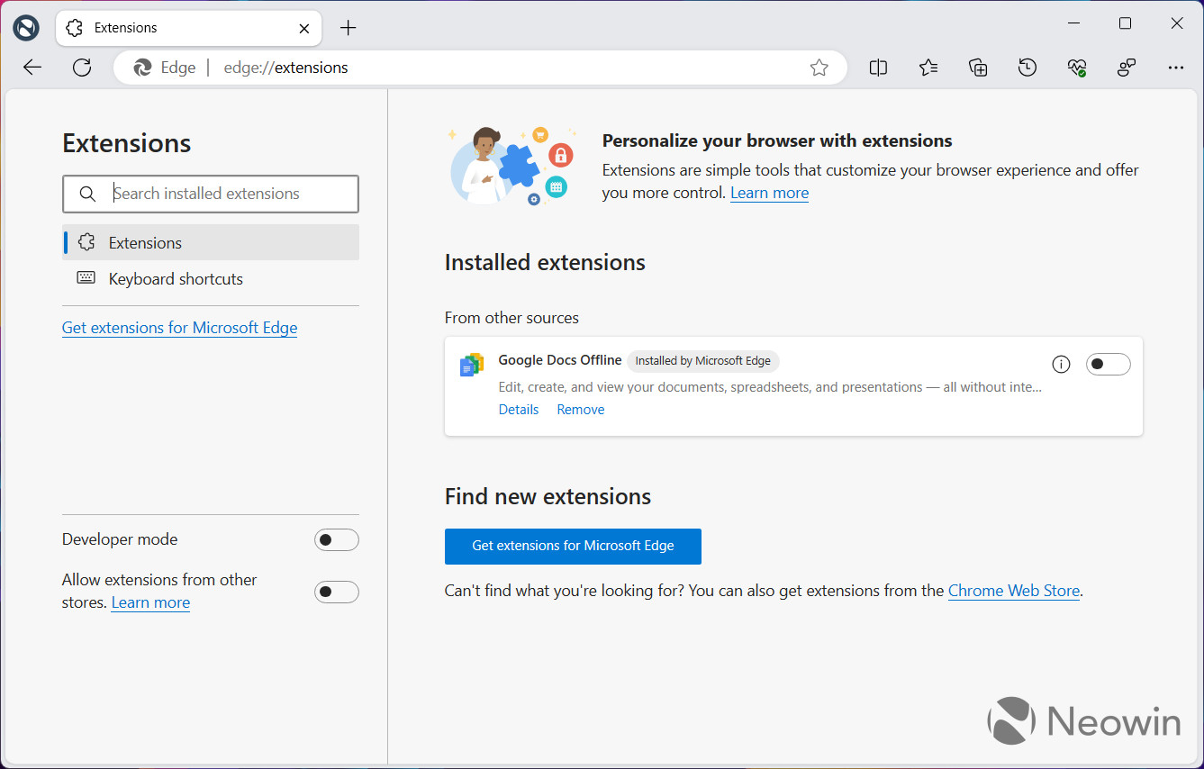 Microsoft Edge - Google Docs Offline Estensione