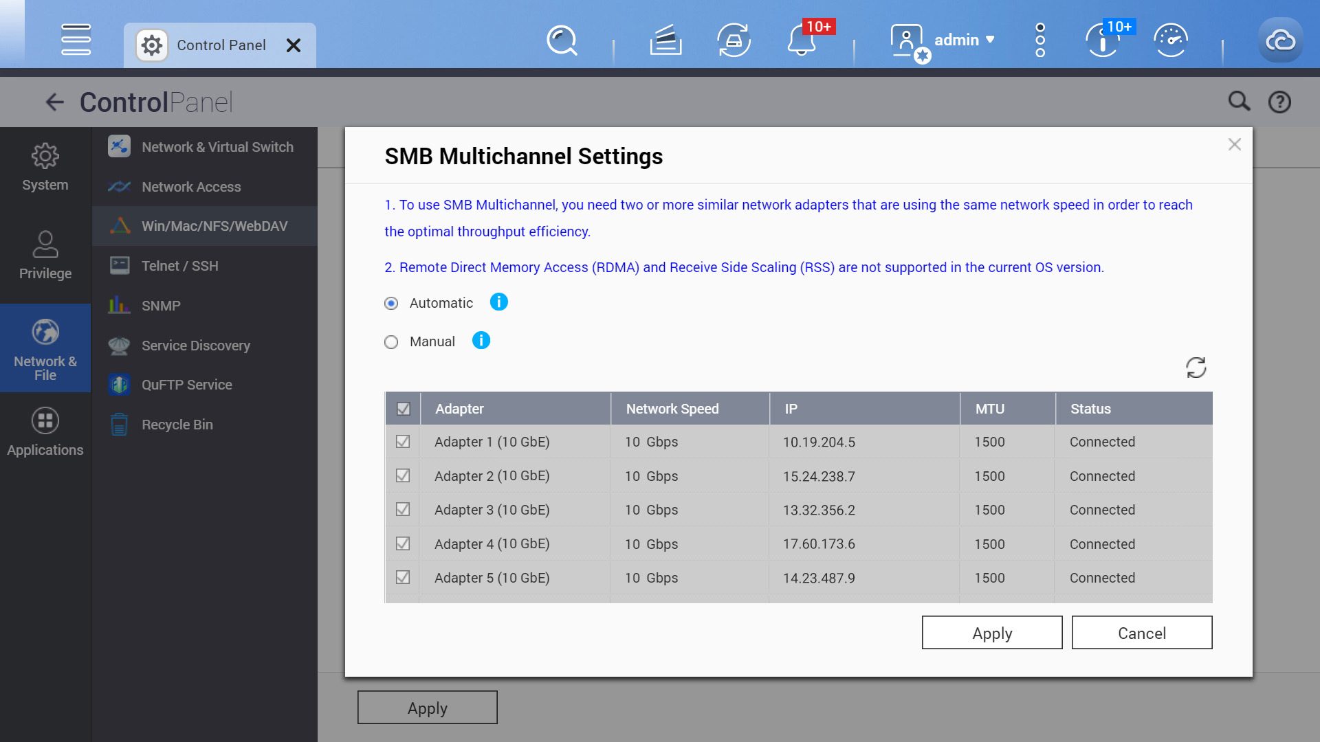 SMB multicanale QNAP