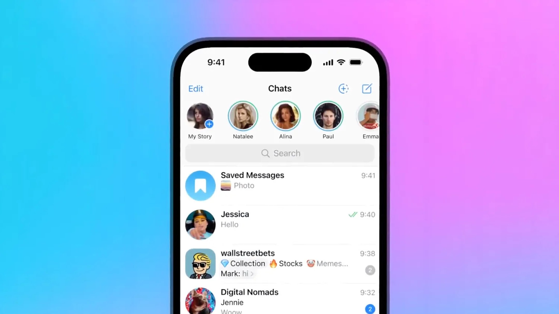 Storie Telegram interfaccia funzionalità