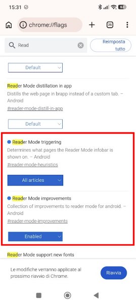 Chrome Modalità lettura su Android