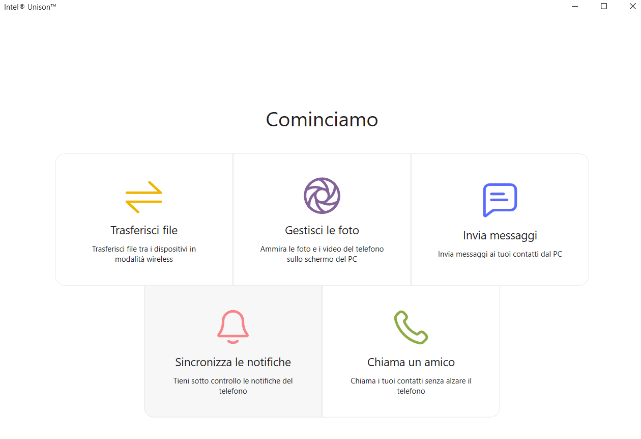 Intel Unison: finestra principale