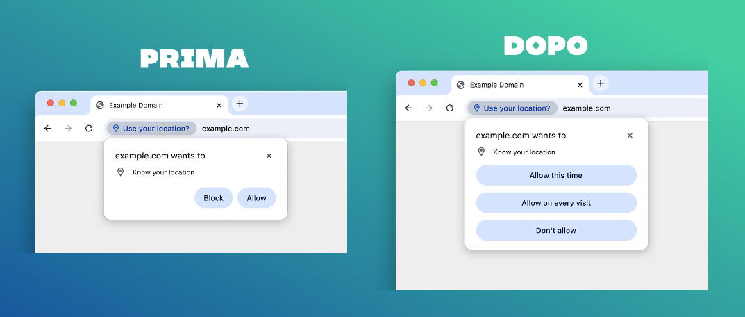 Google Chrome - Nuovi pulsanti autorizzazioni