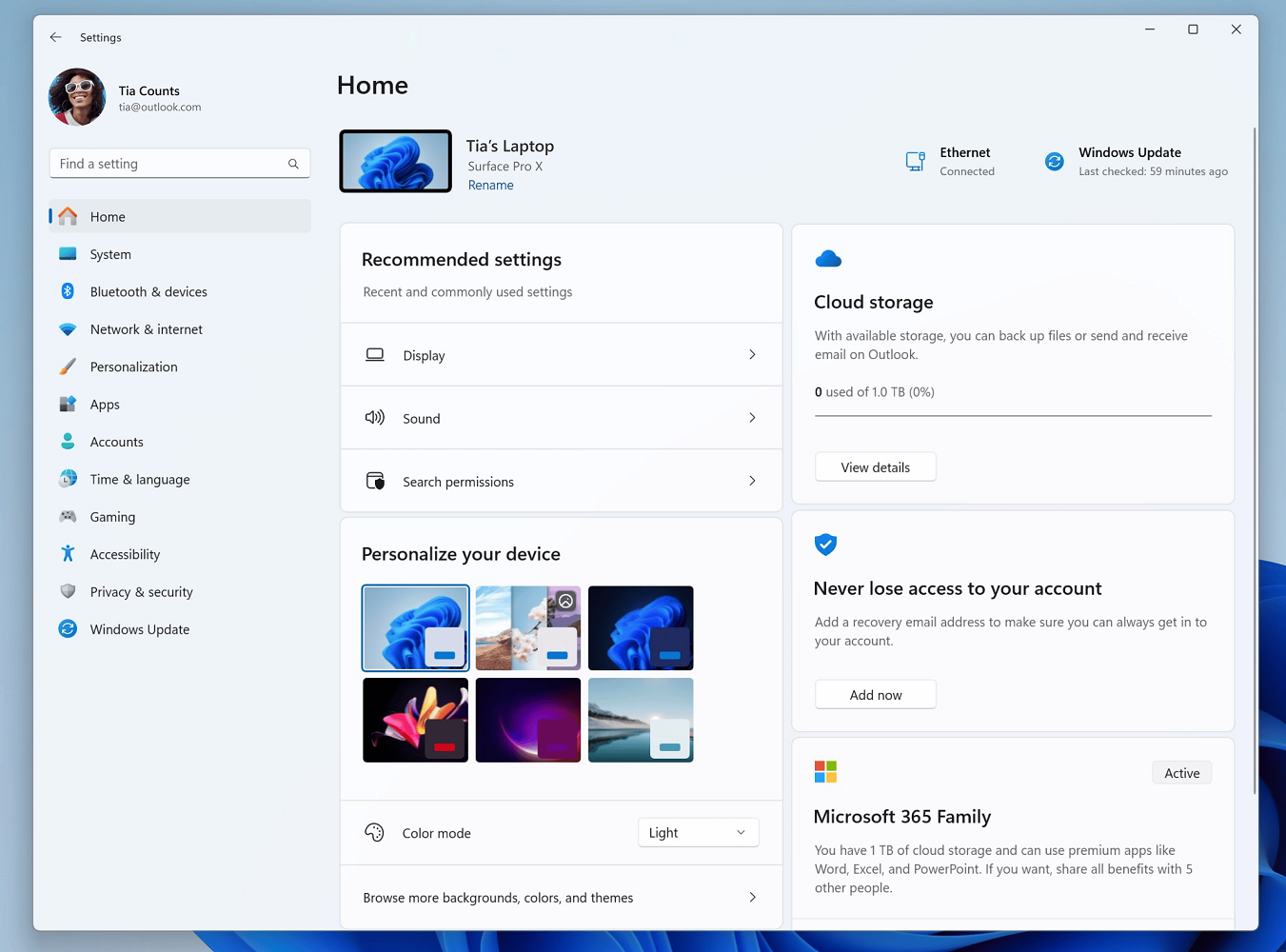 Windows 11 Dev - Nuova Home Impostazioni di Sistema