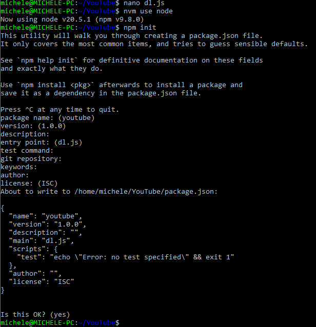 Configurazione Node.js e inizializzazione npm