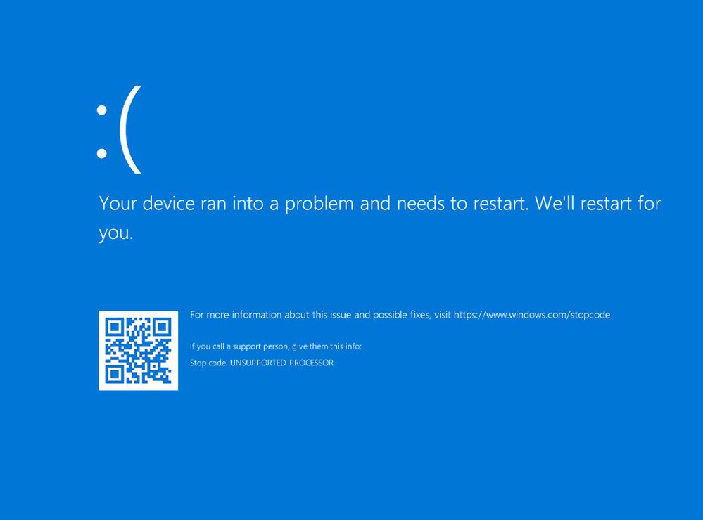 Errore UNSUPPORTED_PROCESSOR Windows 11