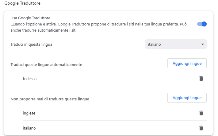 Tradurre siti Chrome: scelta lingue