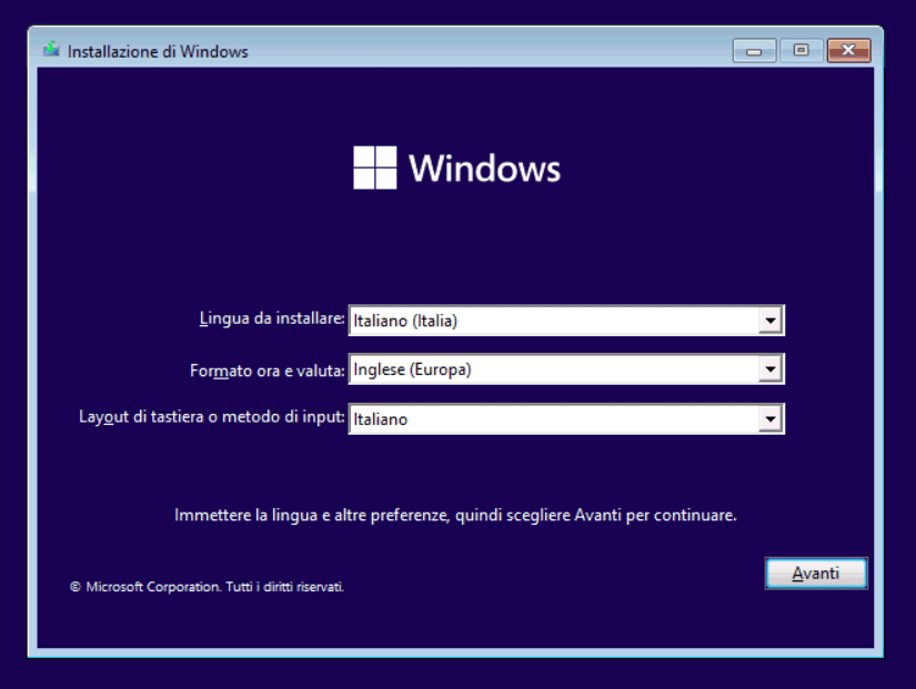 Installare Windows 11: selezionare la regione