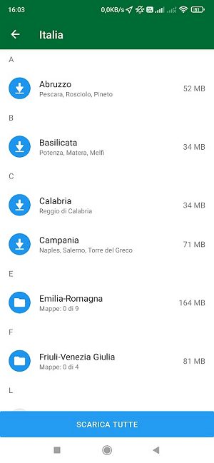 Navigatore offline: download mappe