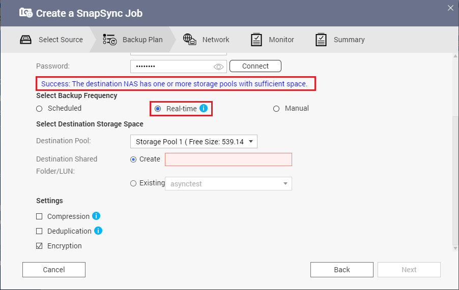 RealTime SnapSync: configurazione storage pool